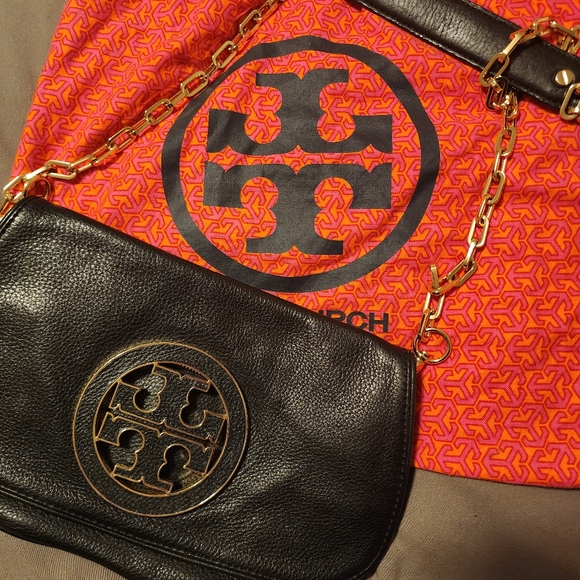 Tory Burch Black Leather Reva Logo Crossbody Bag - Picture 1 of 8